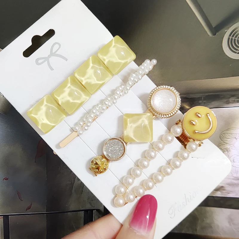 3/4pcs Set Pearl Hair Clip For Women Korean Hairpins Geometric Crystal Hair Barrettes Girl Hairgrip Hair Accessories