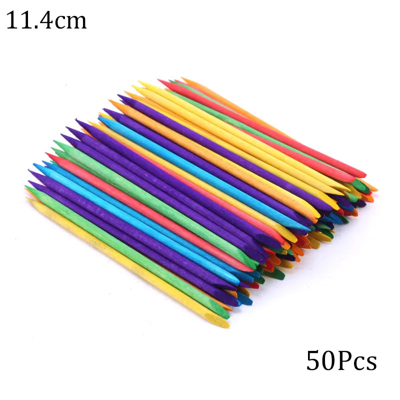 100/50pcs Nail Art Pusher Orange Wood Sticks Cuticle Pusher Remover Rhinestones Dottin close-up view