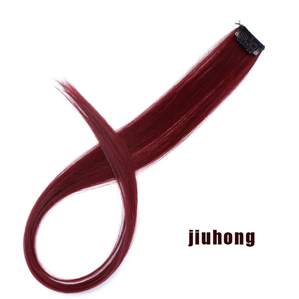Clip In Rainbow Highlight Hair Extensions | Pink Synthetic Hair Strands additional angle