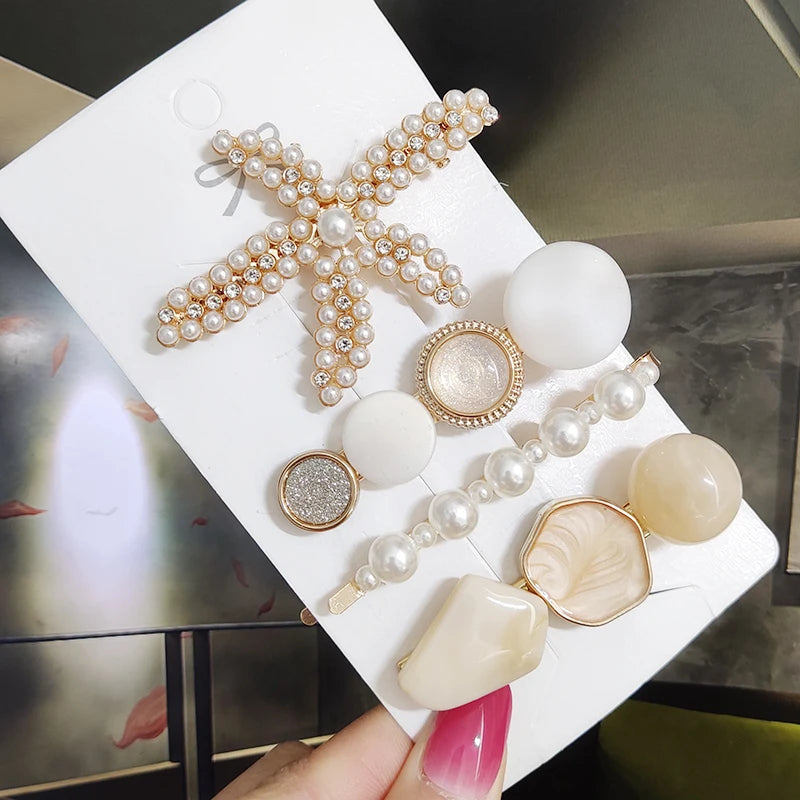 3/4pcs Set Pearl Hair Clip For Women Korean Hairpins Geometric Crystal Hair Barrettes Girl Hairgrip Hair Accessories
