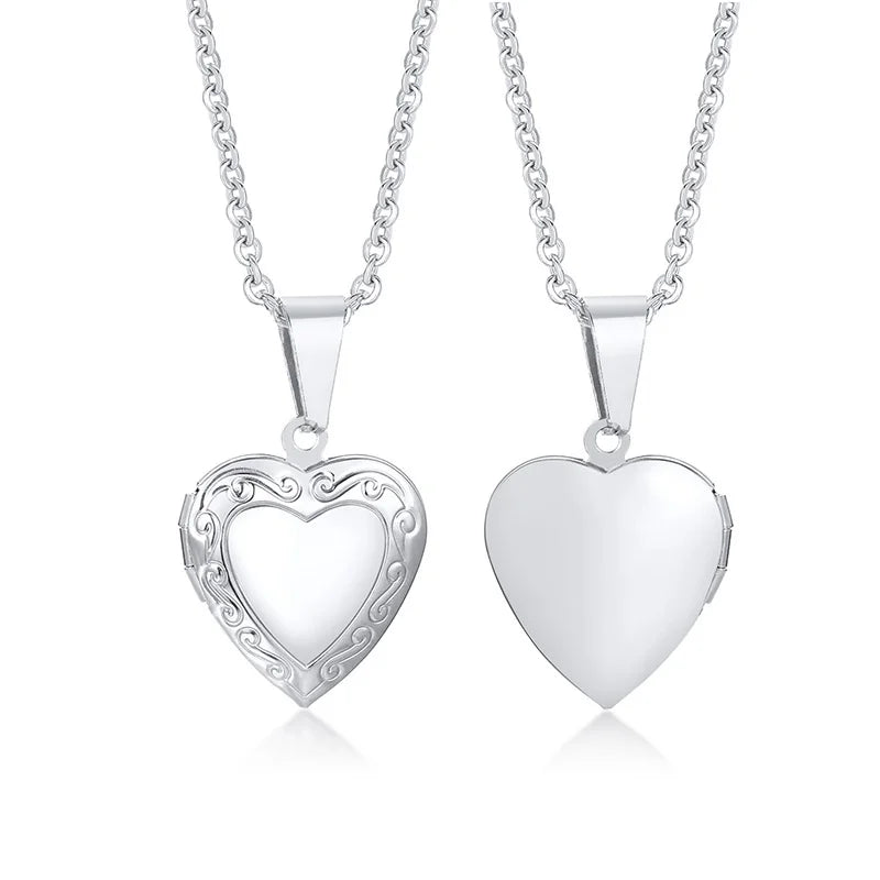 Delicate Floral Oval Heart Locket Pendant Necklaces for Women,Stainless Steel Photo Fram detail view