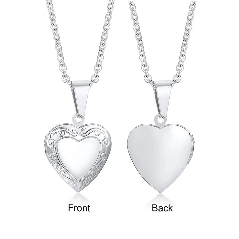 Vnox Light Heart Locket Pendants for Women Men Openable Photo Frame Glossy Stainless S close-up view