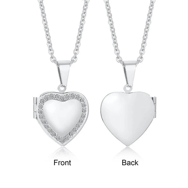 Vnox Light Heart Locket Pendants for Women Men Openable Photo Frame Glossy Stainless Ste detail view