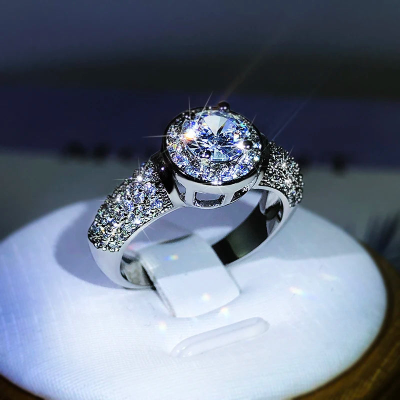 925 Silver Classic Gypsophila Inlaid With Large Zircon White Crystal Ring For Women P alternate view