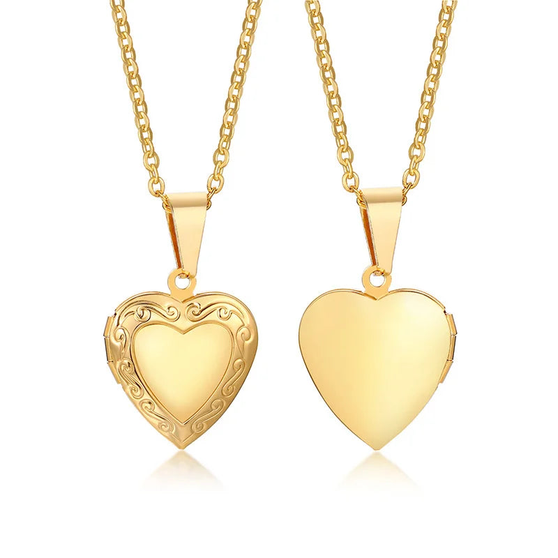 Delicate Floral Oval Heart Locket Pendant Necklaces for Women,Stainless Steel Photo Fr close-up view