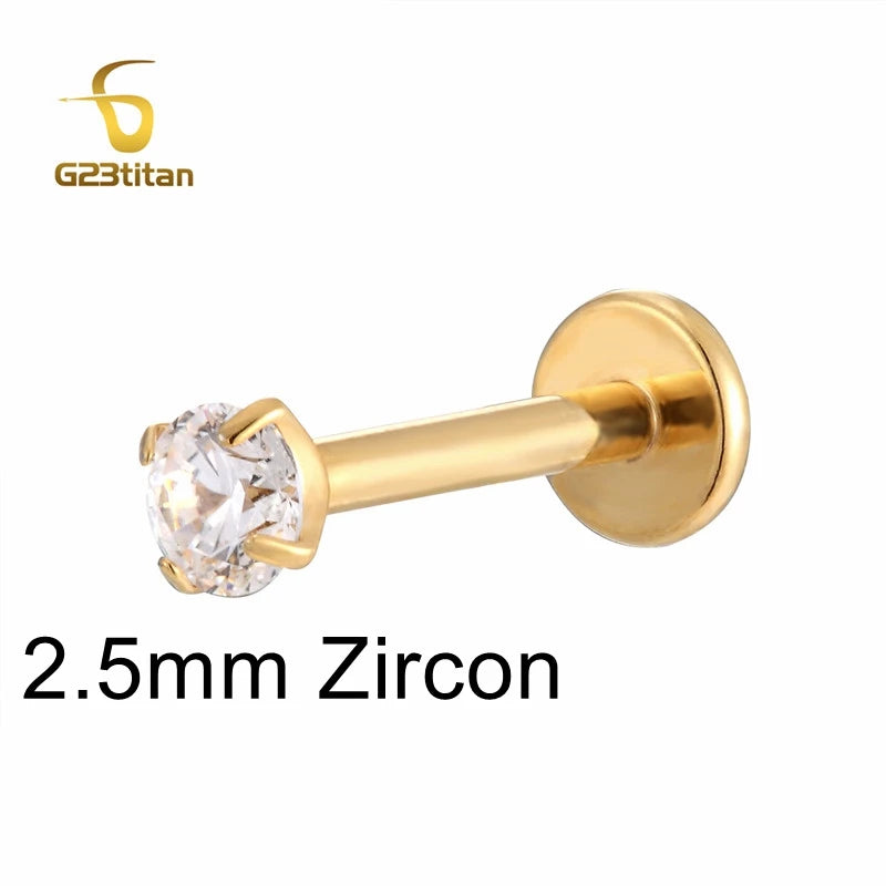 1pc CZ Zircon Titanium Labret Lip Stud 16G | Sensitive Skin Safe Piercing Jewelry