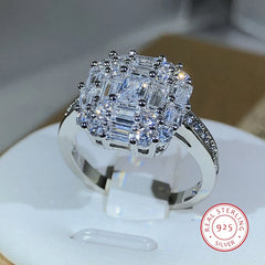 Exquisite Square Zircon Countless Claw Rings 925 Sterling Silver For Ladies Fashion Jewelry Party Co
