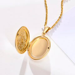 Delicate Floral Oval Heart Locket Pendant Necklaces for Women,Stainless Steel Photo Fr close-up view