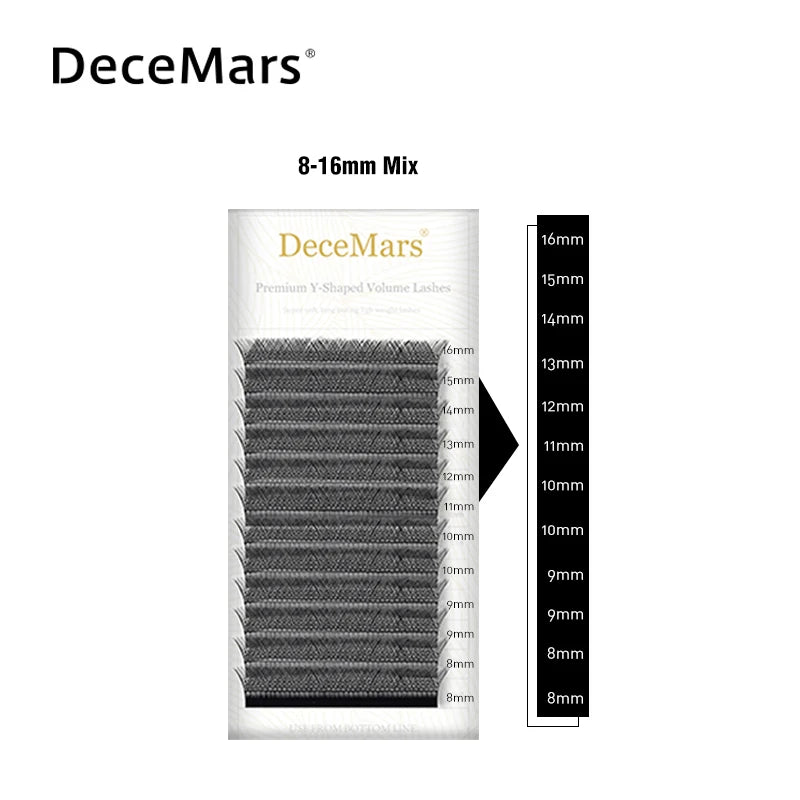 DeceMars YY Shape Black Brown Eyelashes Extensions | Two Tip Lashes C/D Curl additional angle