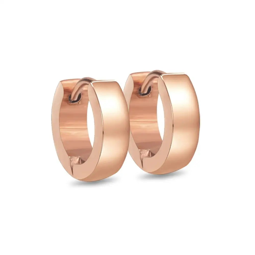 Solid Smooth Hoop Earrings Rosegold Black Stainless Steel Simple Round Ear Clips | Un lifestyle view