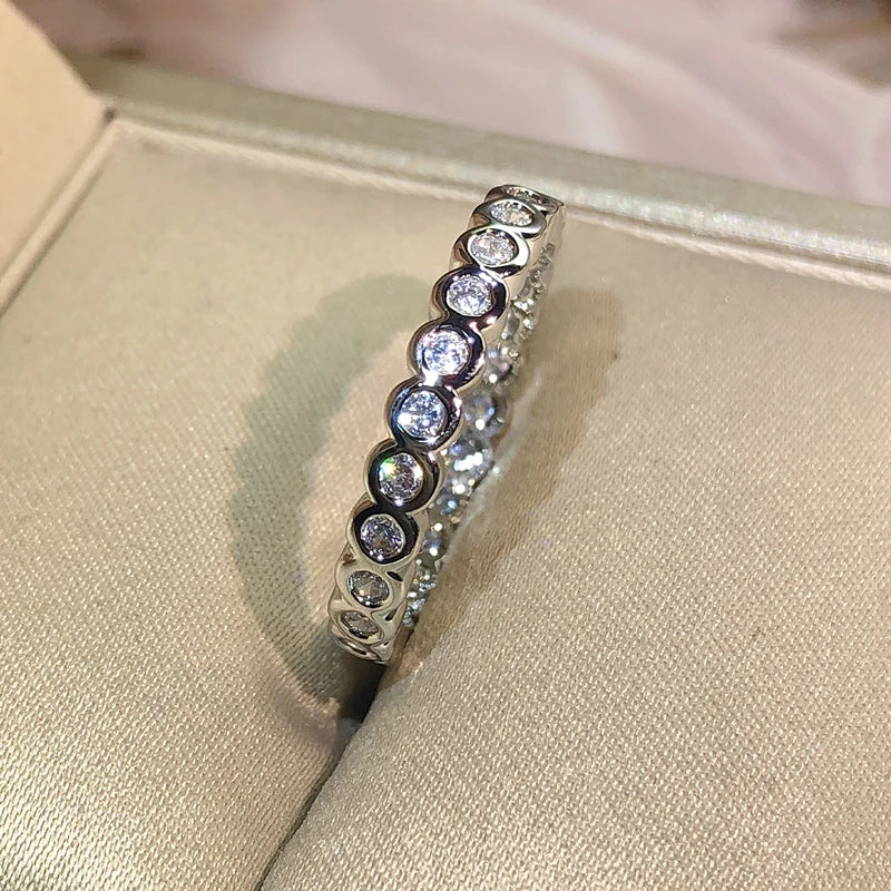 925 Sterling silver Single Row Pave AAAAA cz Eternity Promise ring Engagement Wedding alternate view
