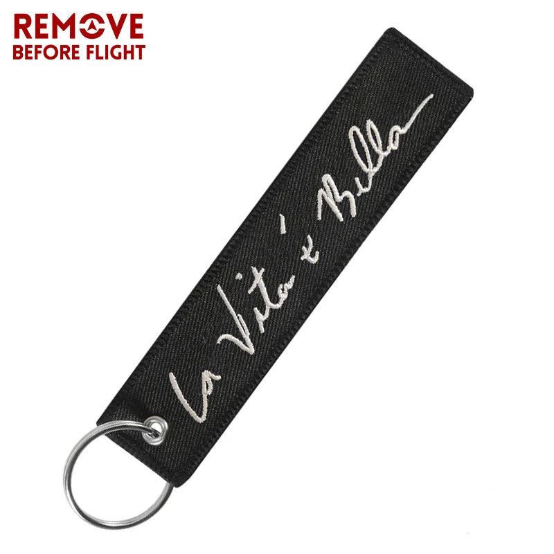Motorcycle Keychain with Embroidery | Real Men Like Curves Keyring detail view
