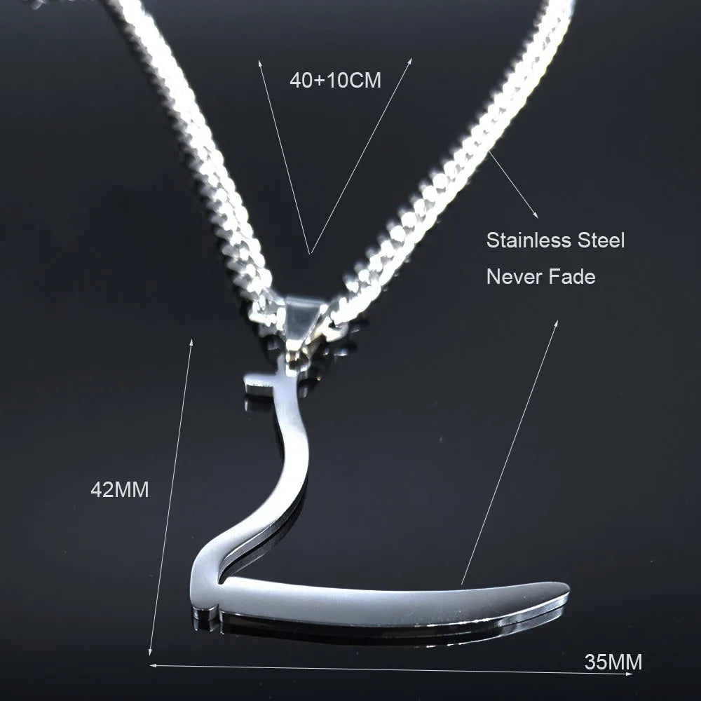 Silver Grim Reaper Sickle Pendant Necklace | Punk Stainless Steel Jewelry for Women additional angle
