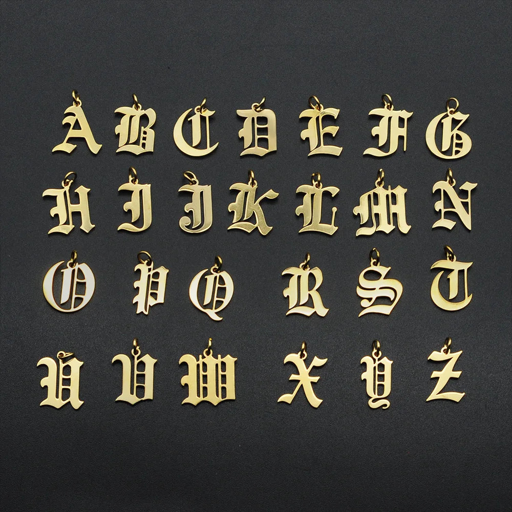 316 Stainless Steel Old English Letter Charms | DIY Alphabet Jewelry Findings for Bracel detail view