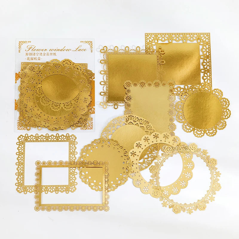 Yoofun 10pcs Vintage Gliding Stickers | Gold Flower Butterfly Lace Scrapbook Paper additional angle