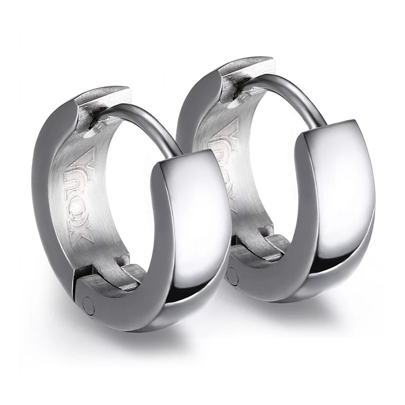 Rock Punk Huggie Earrings | Stainless Steel Unique Small Hoop Earrings for Men and Wom close-up view