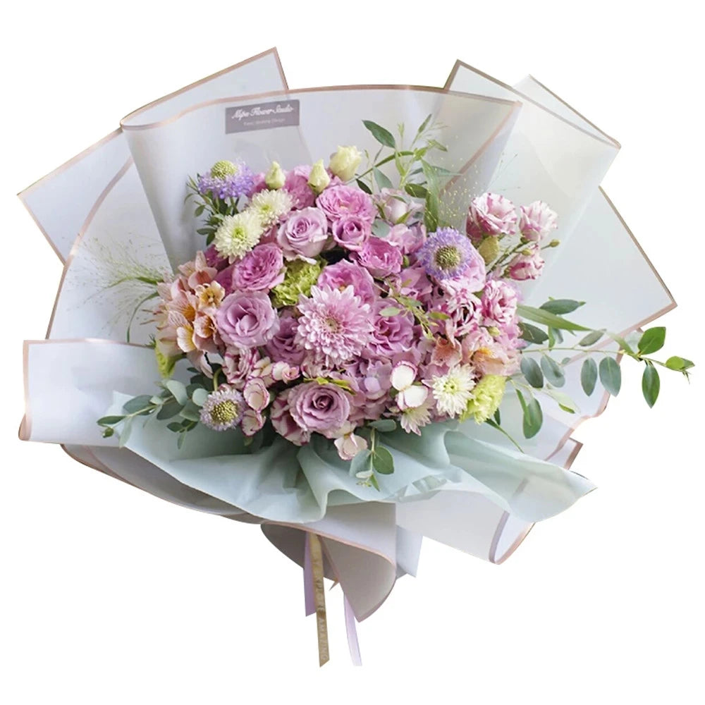5pcs Flower Wrapping Paper with Golden Border | Korean Style Half Transparent Gift Pac close-up view