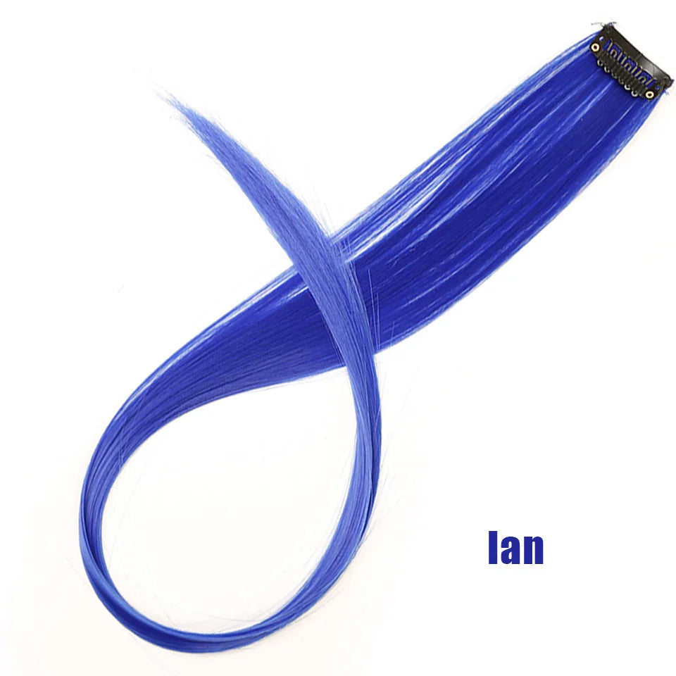 Clip In Rainbow Highlight Hair Extensions | Pink Synthetic Hair Strands close-up view