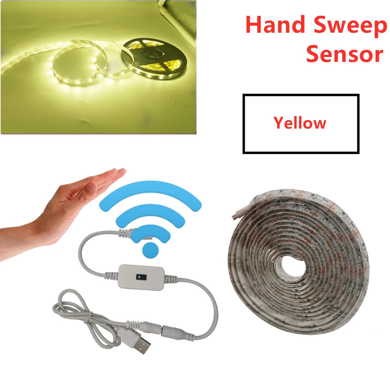 USB Motion Sensor LED Strip Light | Hand Sweep Control for Kitchen TV Backlight close-up view