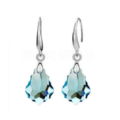 Silver Navy Crystal Teardrop Hook Earrings | Elegant Drop Pendant Jewelry for Women