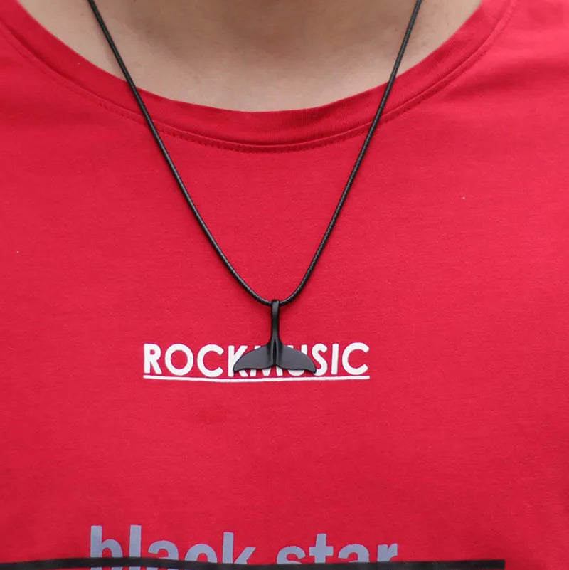 Fashion Whale Tail Pendant Necklace Men Marine Protected Animals Necklace 60cm Hiphop close-up view