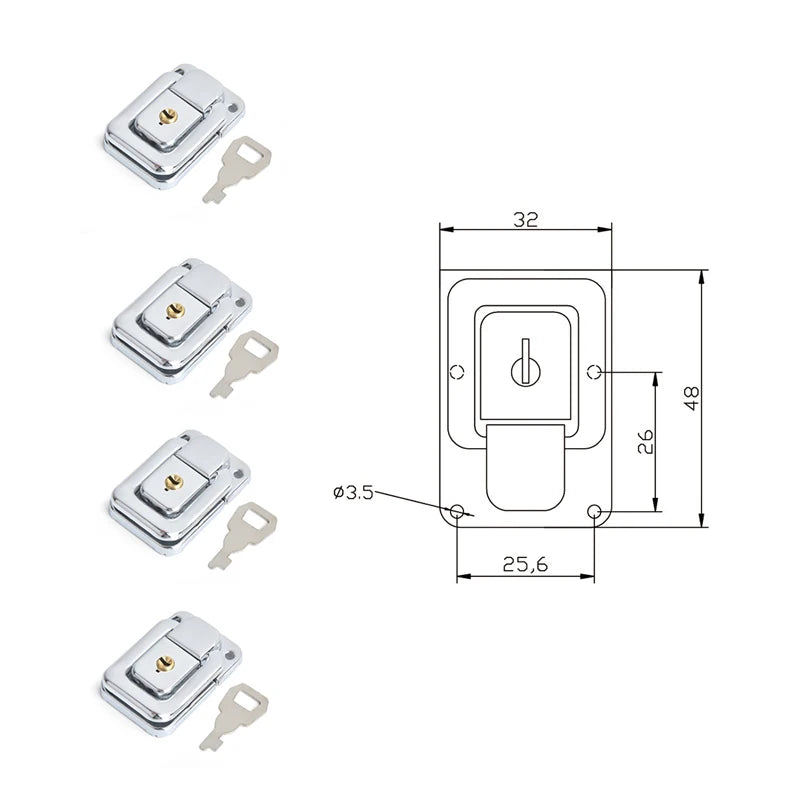 4PC NAIERDI-J105 Cabinet Box Locks Spring Loaded Latch Catch Toggle 27*63 Iron Hasps F close-up view