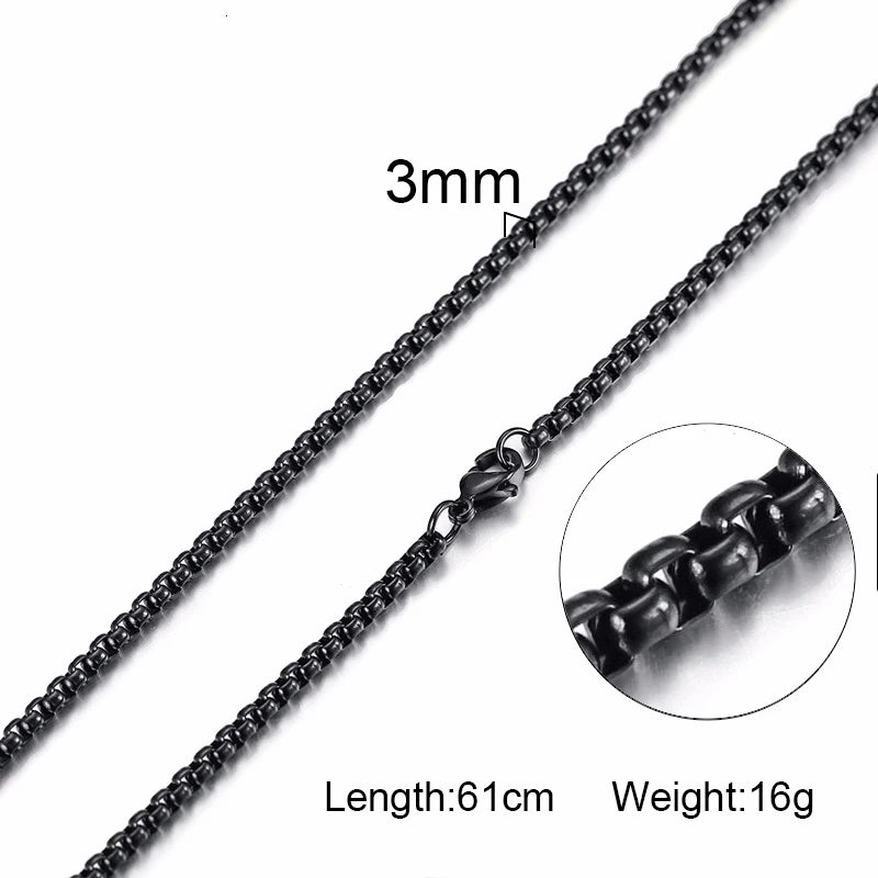 Round Box Chain Necklace for Men | Stainless Steel Link Chain in Gold, Silver, or B additional angle