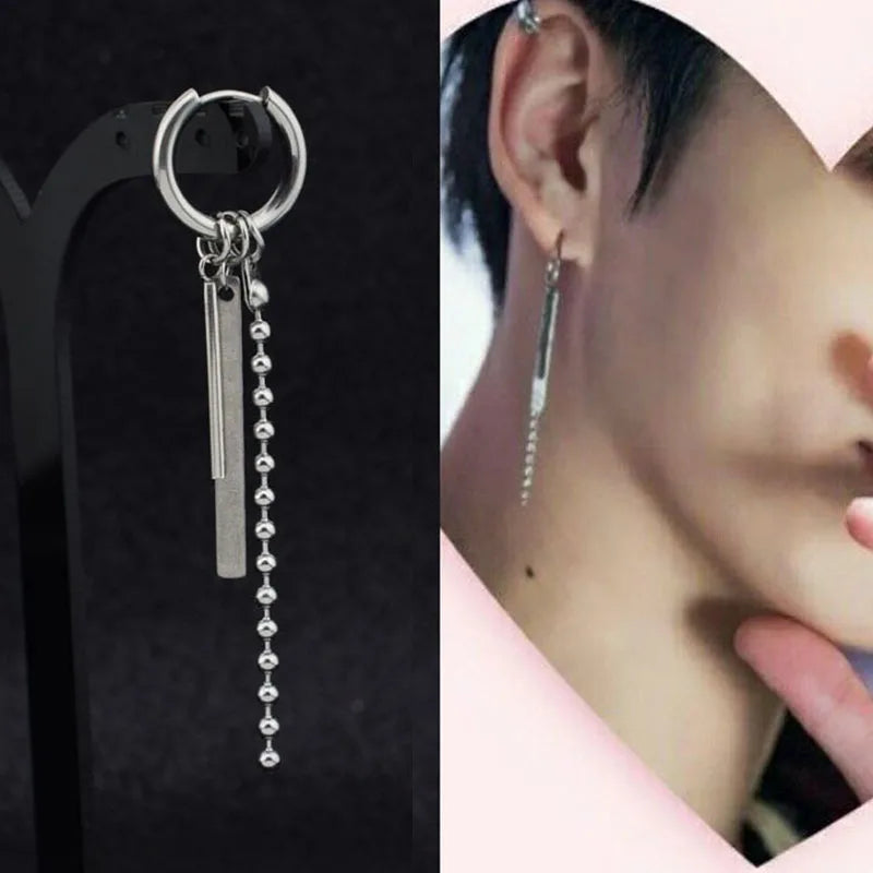 KPOP Korean Stainless Steel Stud Earrings Women Mens Moon Feather Chain Cross Geome additional angle