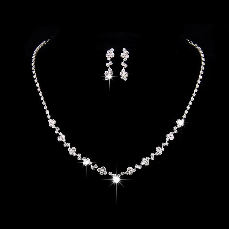 Fashion Crystal Bride Jewelry Set Rhinestone Silver-plated Wedding Dress Banquet Neck lifestyle view