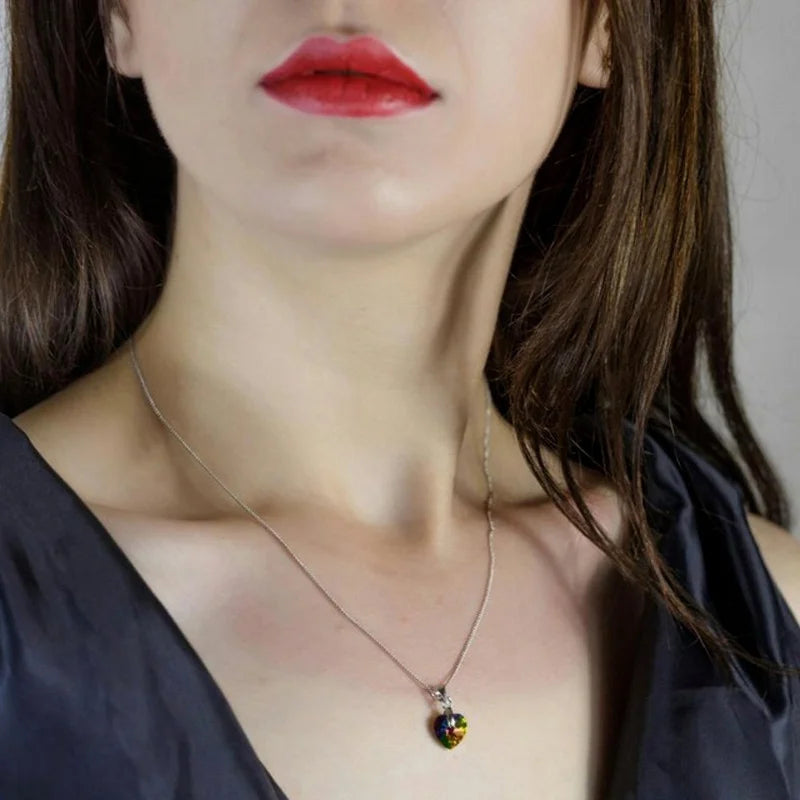 Heart Necklaces Pendant Crystals for Women Girls Gift Silver Chain Girl Jewelry lifestyle view