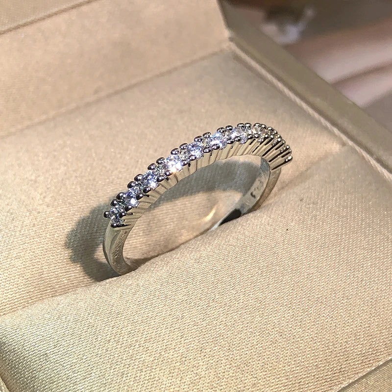 925 Silver Luxury Female Zircon Stone Single Row Ring Brand Fashion Simple Finger R additional angle