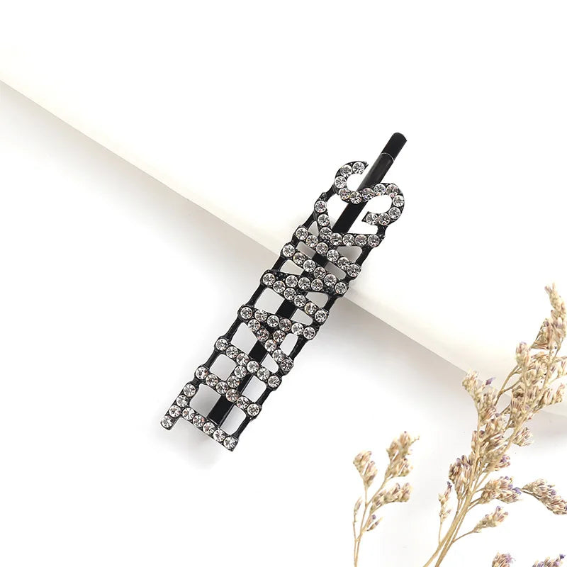 Simple Letter Rhinestone Hairpins Women Hair Clips Pins Barrettes Accessories For Wome close-up view