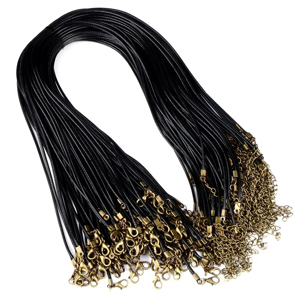 20Pcs/lot 45+5cm Leather String Cord Wax Braided 1.5/2mm Rope Adjustable Chain Lobster Clasp Necklaces Pendant Jewelry Findings