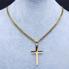 Gold Stainless Steel Cross Pendant Necklace | Hip Hop Jesus Chain Jewelry for Men Women detail view