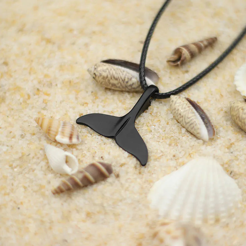 Fashion Whale Tail Pendant Necklace Men Marine Protected Animals Necklace 60cm Hiphop Pu detail view