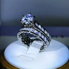 925 Silver Luxury Engagement Rings for Women 2Pcs/Set Shiny Zircon Novel Design Two To close-up view