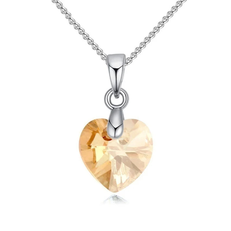 Heart Necklaces Pendant Crystals for Women Girls Gift Silver Chain Girl Jewelry close-up view