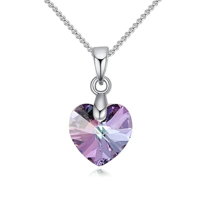 Heart Necklaces Pendant Crystals for Women Girls Gift Silver Chain Girl Jewelry additional angle