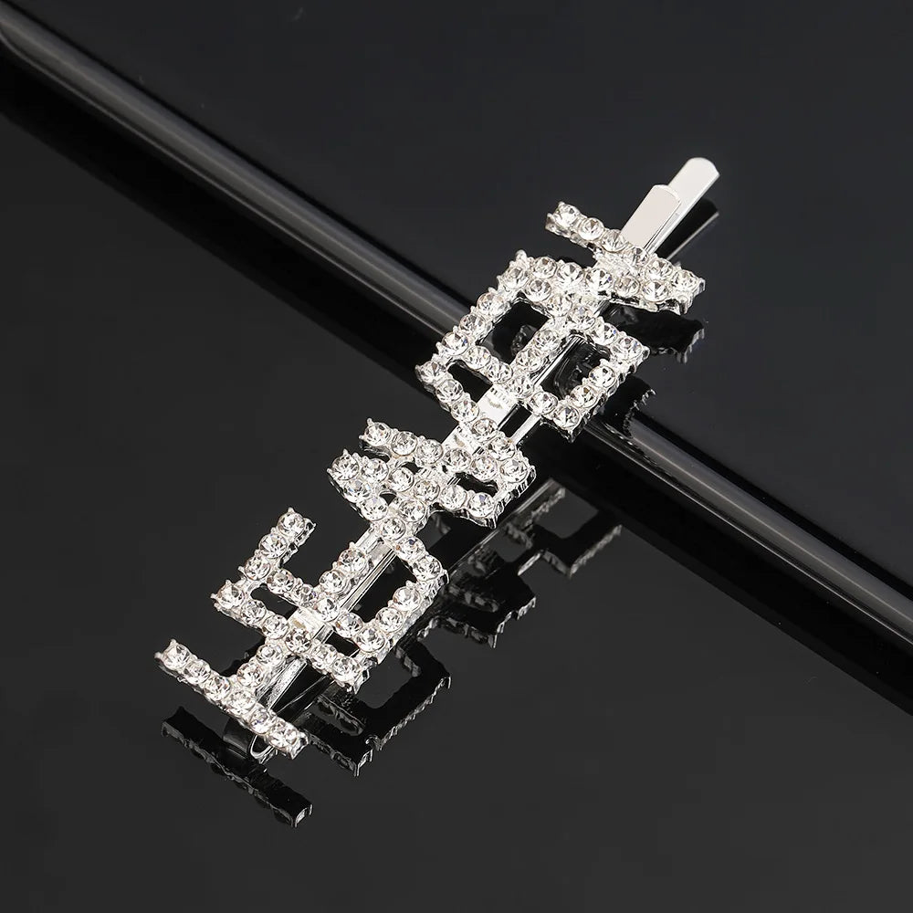 Simple Letter Rhinestone Hairpins Women Hair Clips Pins Barrettes Accessories For Wom alternate view