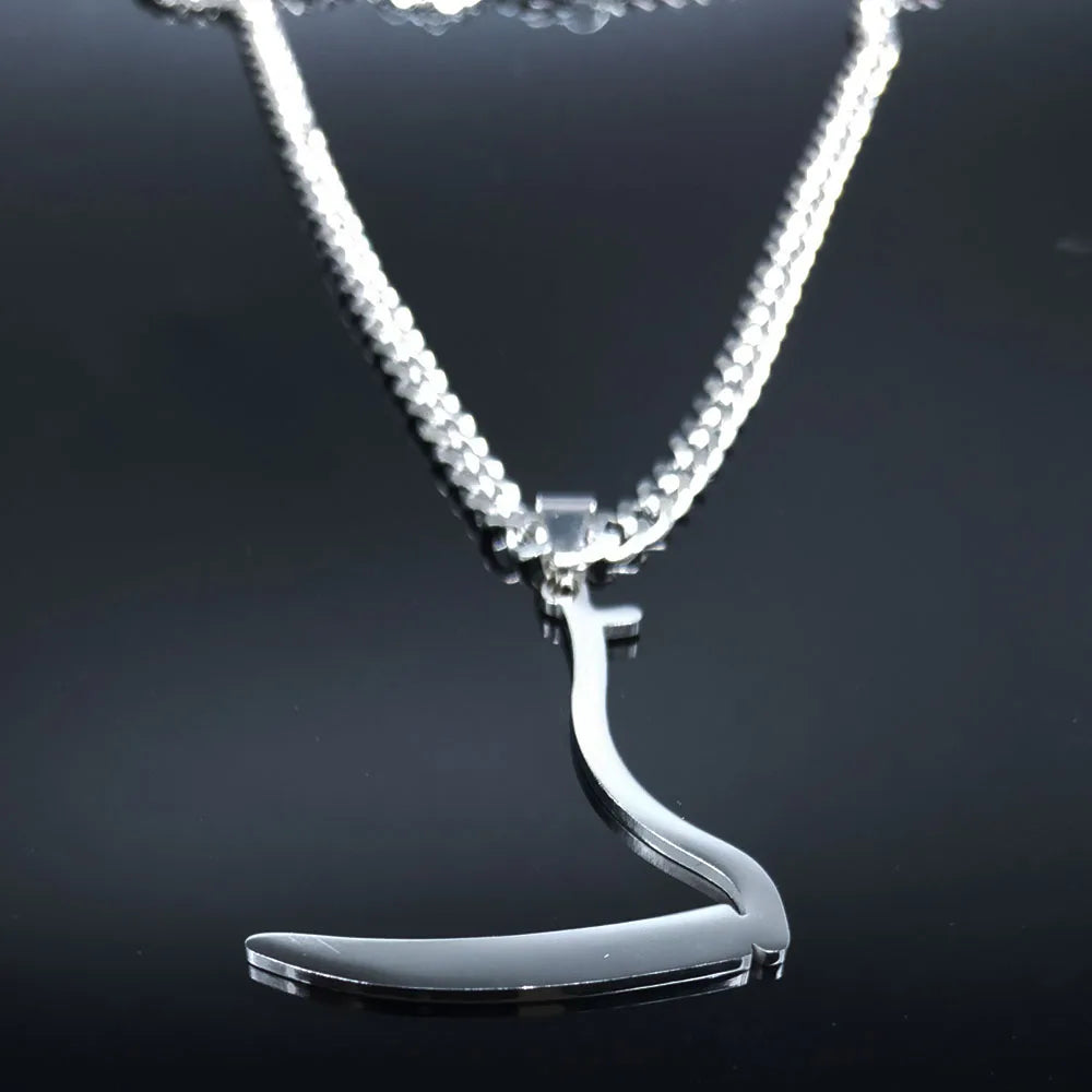 Silver Grim Reaper Sickle Pendant Necklace | Punk Stainless Steel Jewelry for Women alternate view
