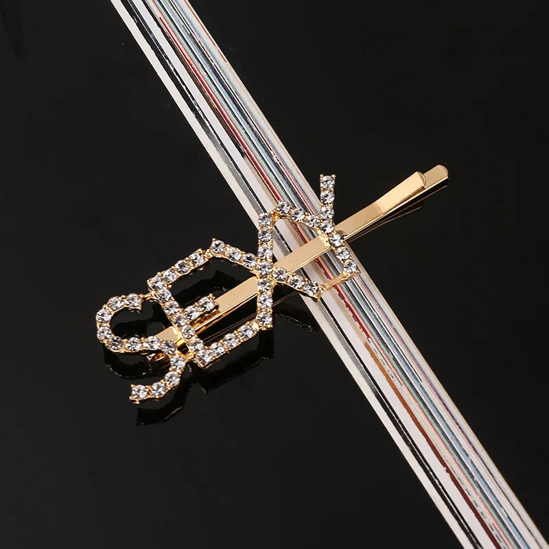Simple Letter Rhinestone Hairpins Women Hair Clips Pins Barrettes Accessories For Wom lifestyle view