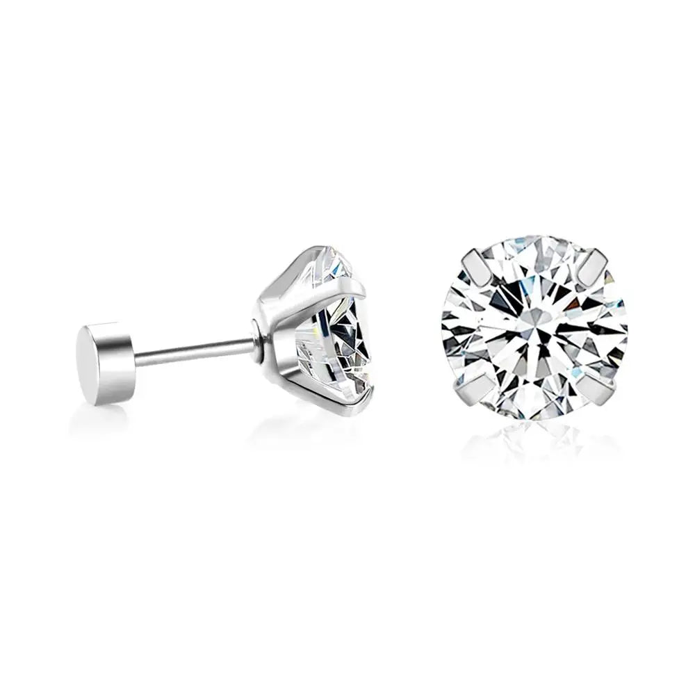 Crystal Round Stud Earrings for Men | Surgical Steel Screw Back Earrings lifestyle view