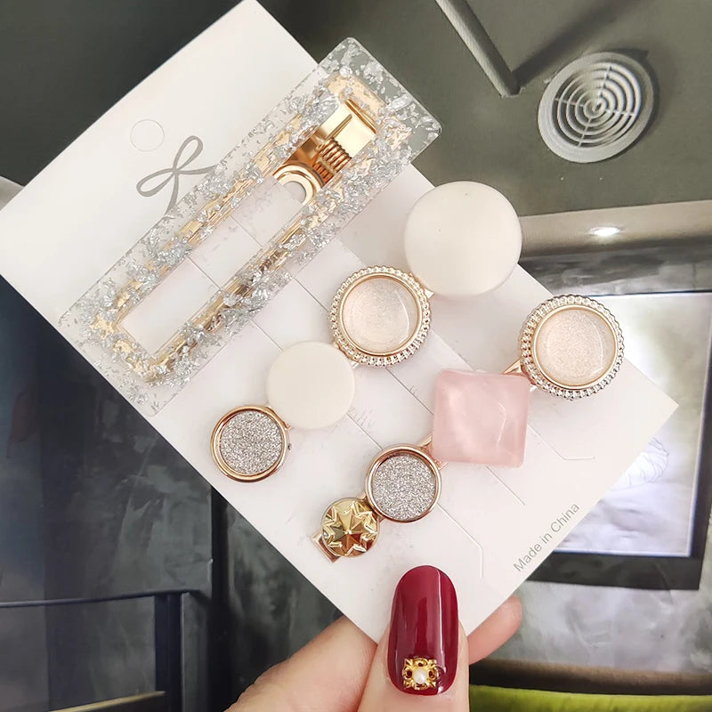 3/4pcs Set Pearl Hair Clip For Women Korean Hairpins Geometric Crystal Hair Barrettes Girl Hairgrip Hair Accessories