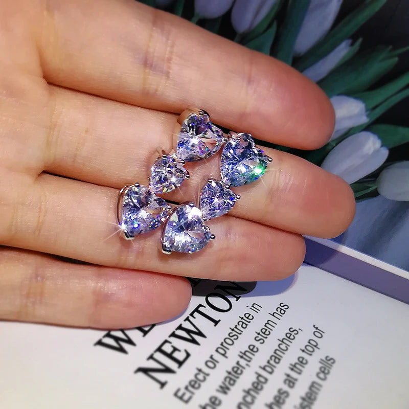 Huitan Heart Earrings for Women | Cubic Zirconia Drop Earrings detail view