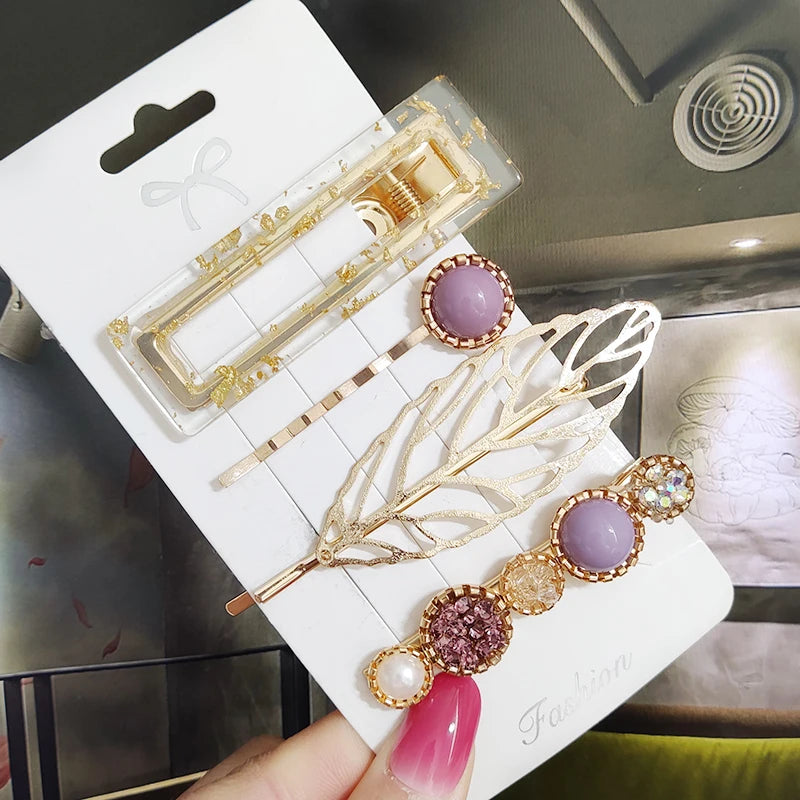 3/4pcs Set Pearl Hair Clip For Women Korean Hairpins Geometric Crystal Hair Barrettes Girl Hairgrip Hair Accessories
