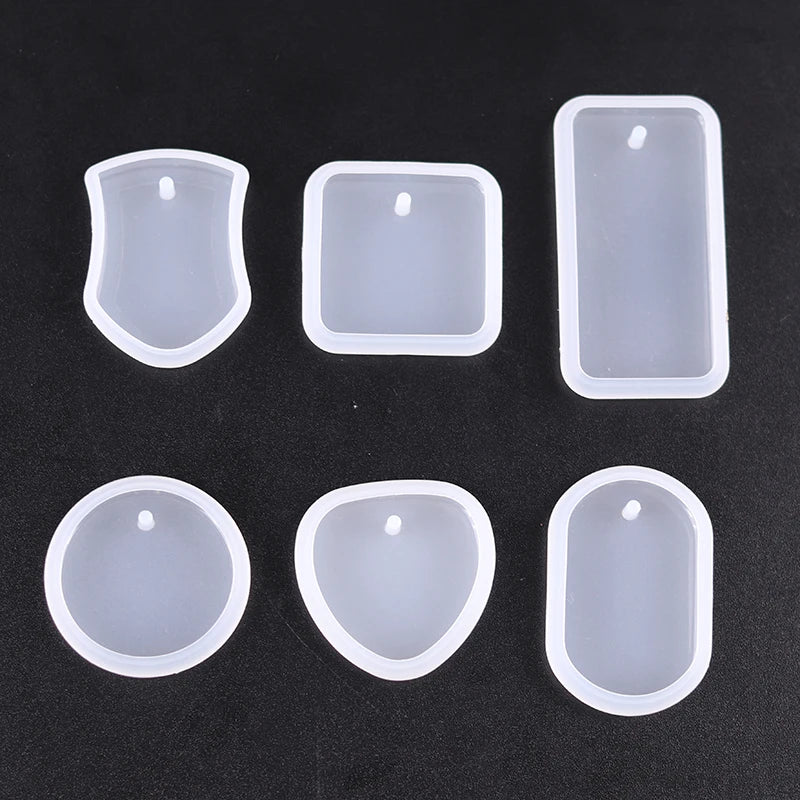 1/6/10pcs DIY Keychain Pendant Silicone Mold Set Crystal Epoxy Resin Mold Round Rectangl detail view