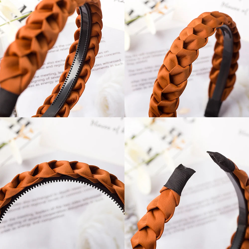 Braided Headband Women Girls Elastic Hairbands Non-slip Fashion Weaving Hair Hoop B additional angle