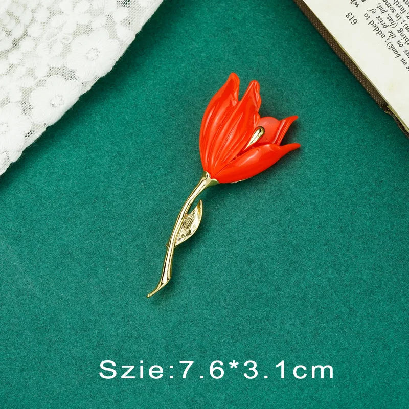 Vintage Palace Plant Flower Baroque Brooch Red Enamel Pearl Brooch Pin Woman Party Accessories