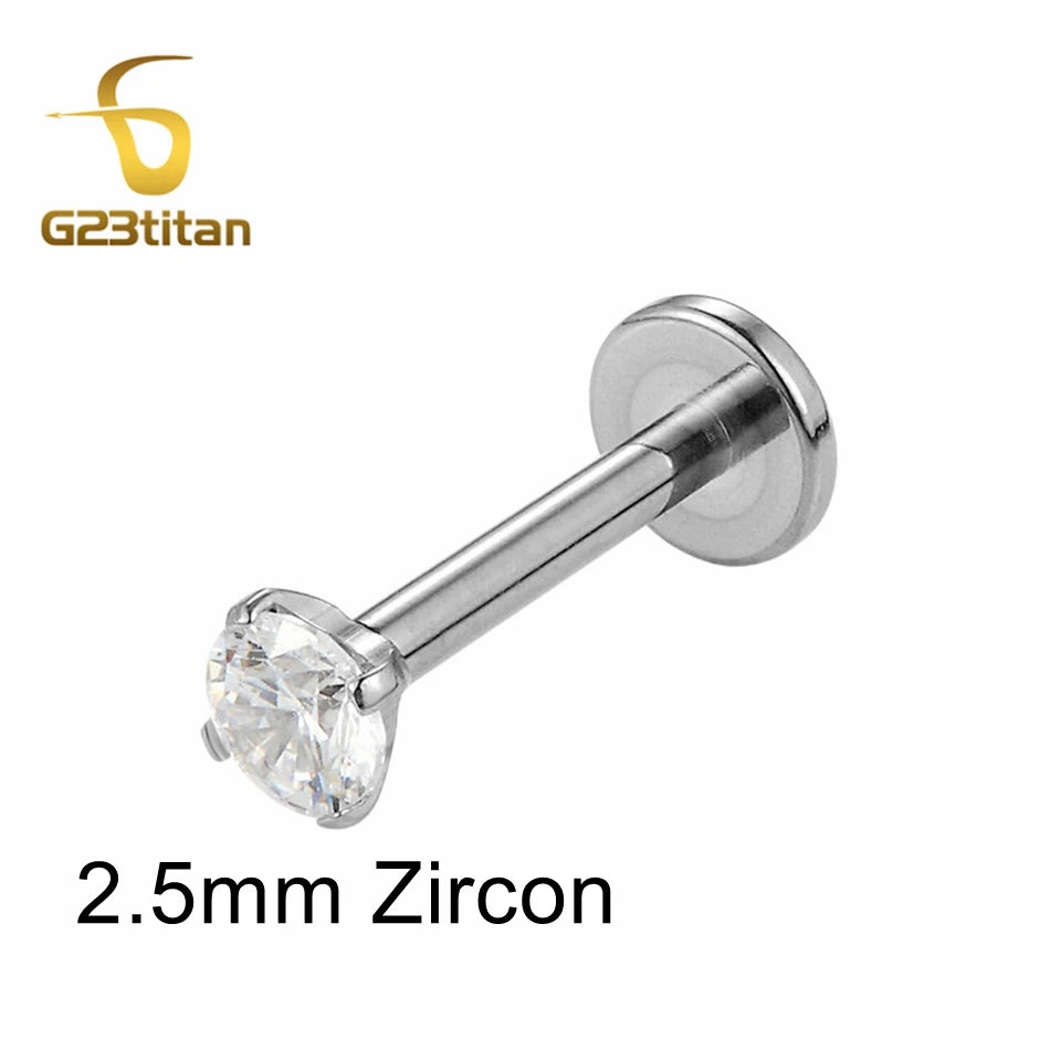 Labret Lip Stud 16G | Titanium CZ Piercing Jewelry for Sensitive Skin alternate view