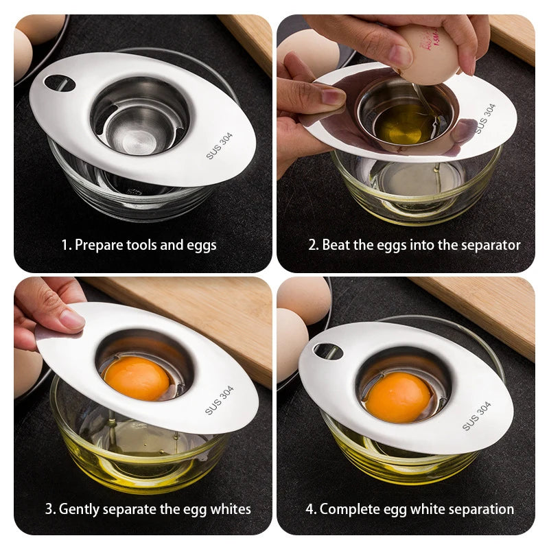 Stainless Steel Egg White Separator | Yolk Filter Funnel Spoon close-up view